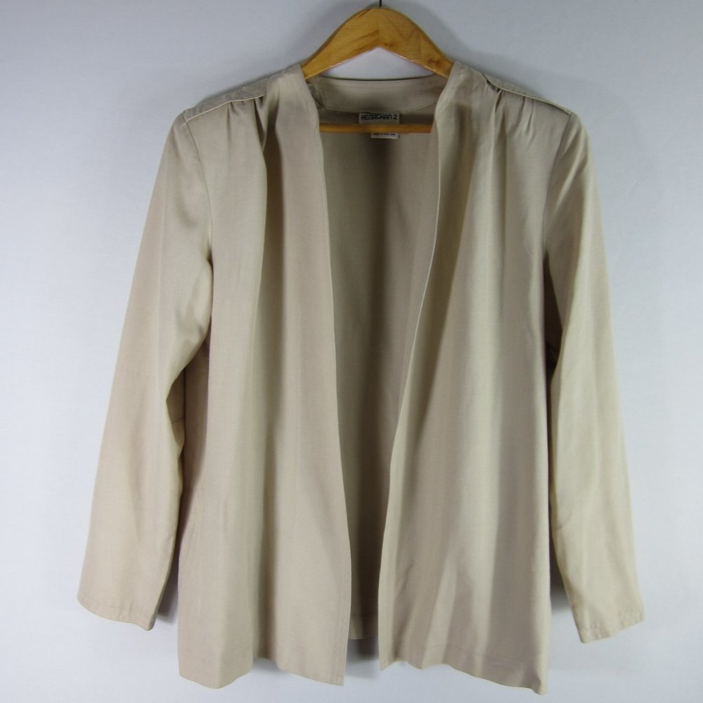 Vtg Frances Henaghan 10 Beige 100% Silk LS Blazer - Picture 1 of 9